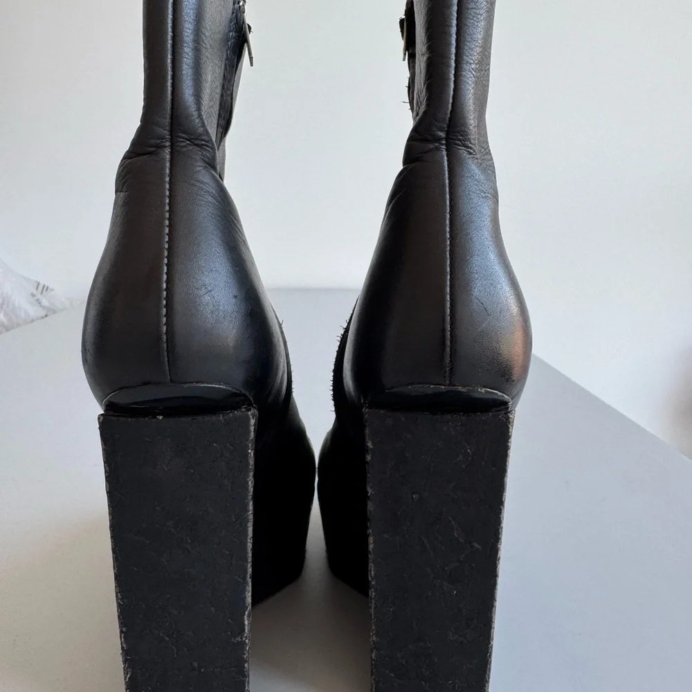 Black Leather ACNE STUDIOS Wedge Ankle Boots 38